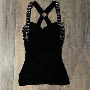 Moa Moa Black Tank Top with Silver Accents